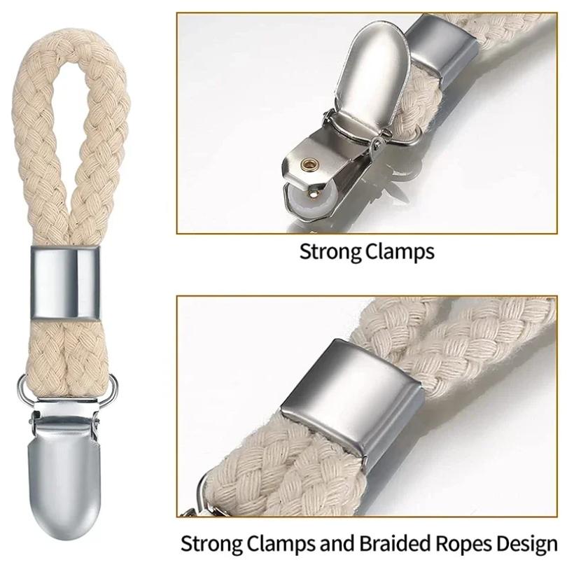 4/8pcs Towel Hanging Clips Clamp Braided Multipurpose Cotton Loop Metal Hook Kitchen Bathroom Storage Clips Socks Clothes Hanger