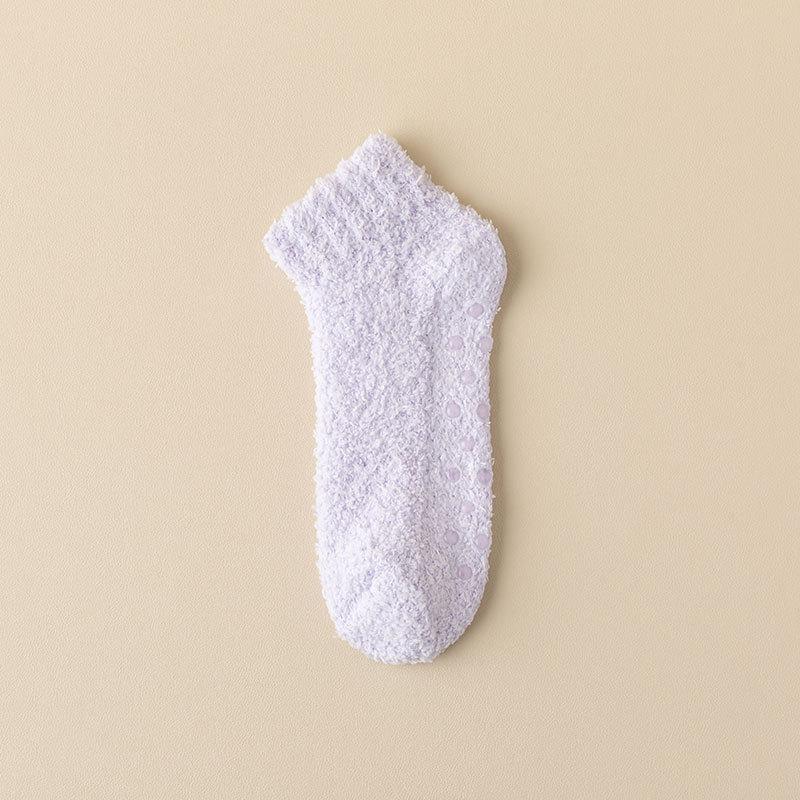 

10-1 Не линяющие носки для лодки, однотонные носки из кораллового флиса для мужчин и женщин, толстые и теплые силиконовые противоскользящие домашние носки для пола на зиму 1 pairs светло-фиолетовый