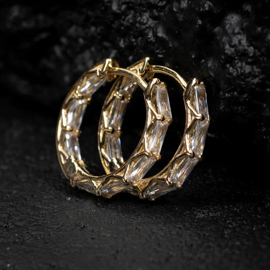 Baguette Cut Stone Hoop Earrings for Women Elegant Gold Tone Huggie Earrings for Daily Party and Wedding