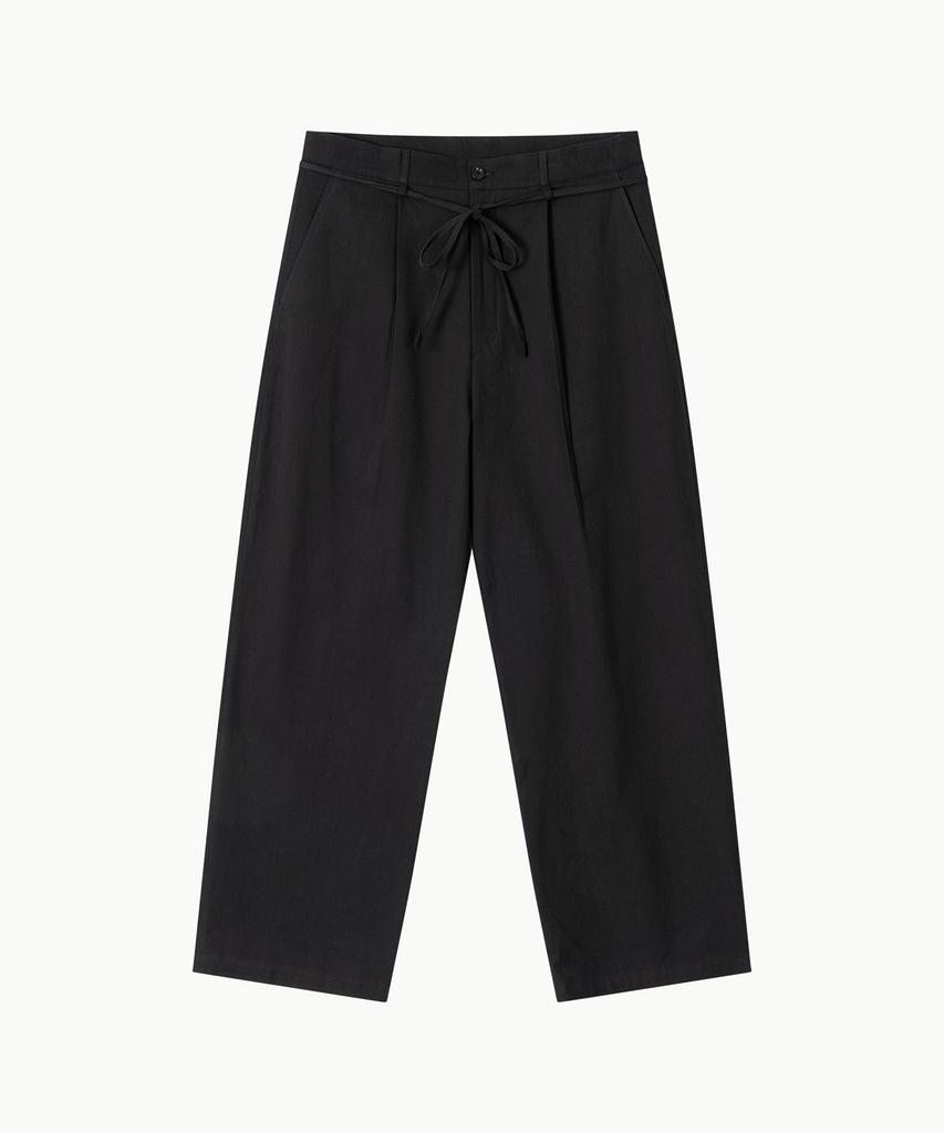 Leondi Drawstring Cotton Trousers - Black