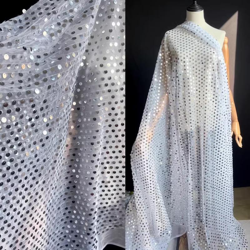 

9MM Sequin Fabric Flash Perspective Performance Dance Dress Wedding Background Stage Decoration Designer Fabric 100x130cm 100x130cm белый