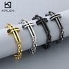 Cross Charm Stainless Steel Bracelet for Men Polished 18-22cm Minimalist Trendy Jewelry Punk Vintage Accessory Daily Gifts