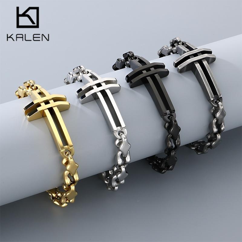 Cross Charm Stainless Steel Bracelet for Men Polished 18-22cm Minimalist Trendy Jewelry Punk Vintage Accessory Daily Gifts