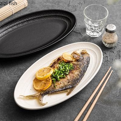 Düz Renk Oval Seramik Tabak Yaratıcı Buharda Pişirilmiş Balık Tabağı Suşi Tabağı Salata Atıştırmalık Tabakları Restoran Özel Sofralık