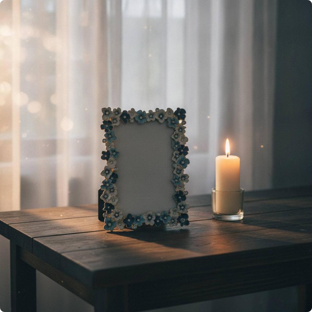 Flower Tabletop Photo Frame Embellished with Floral Border Decorative