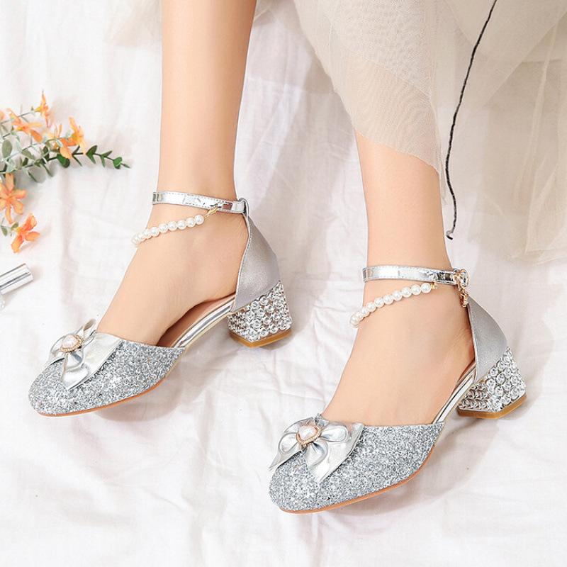 2025 Summer Princess Sandals Women's Buckle Students Middle School Children's Performance Shoes New Red Bow Girls Sandals