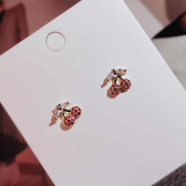 Korean Version Small Cherry Earring Fashionable Ear Piercing Earrings Temperament Simple Small Cool Style Female Earring