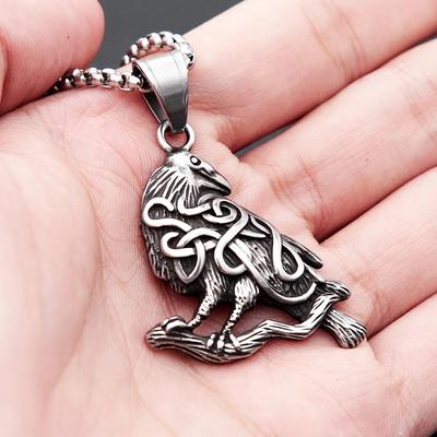 Vintage Nordic Mythology Necklace Punk Celtic Knot Odin Crow Pendant Necklace Men's Viking Jewelry Birthday Gift Accessories