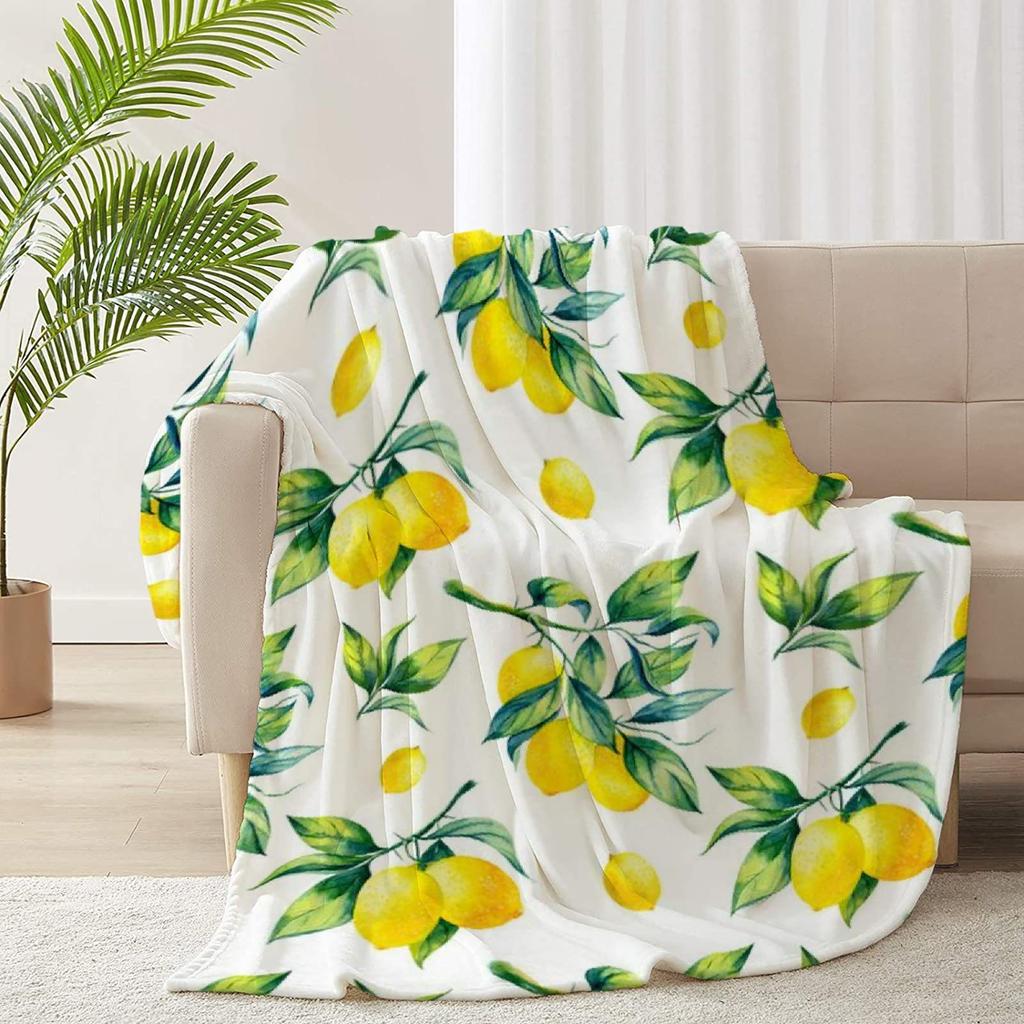 Lemon Series Printed Blanket Single Layer Fleece Blanket Quilt, Home Sofa Blanket Lunch Break Air Conditioning Blanket Cover