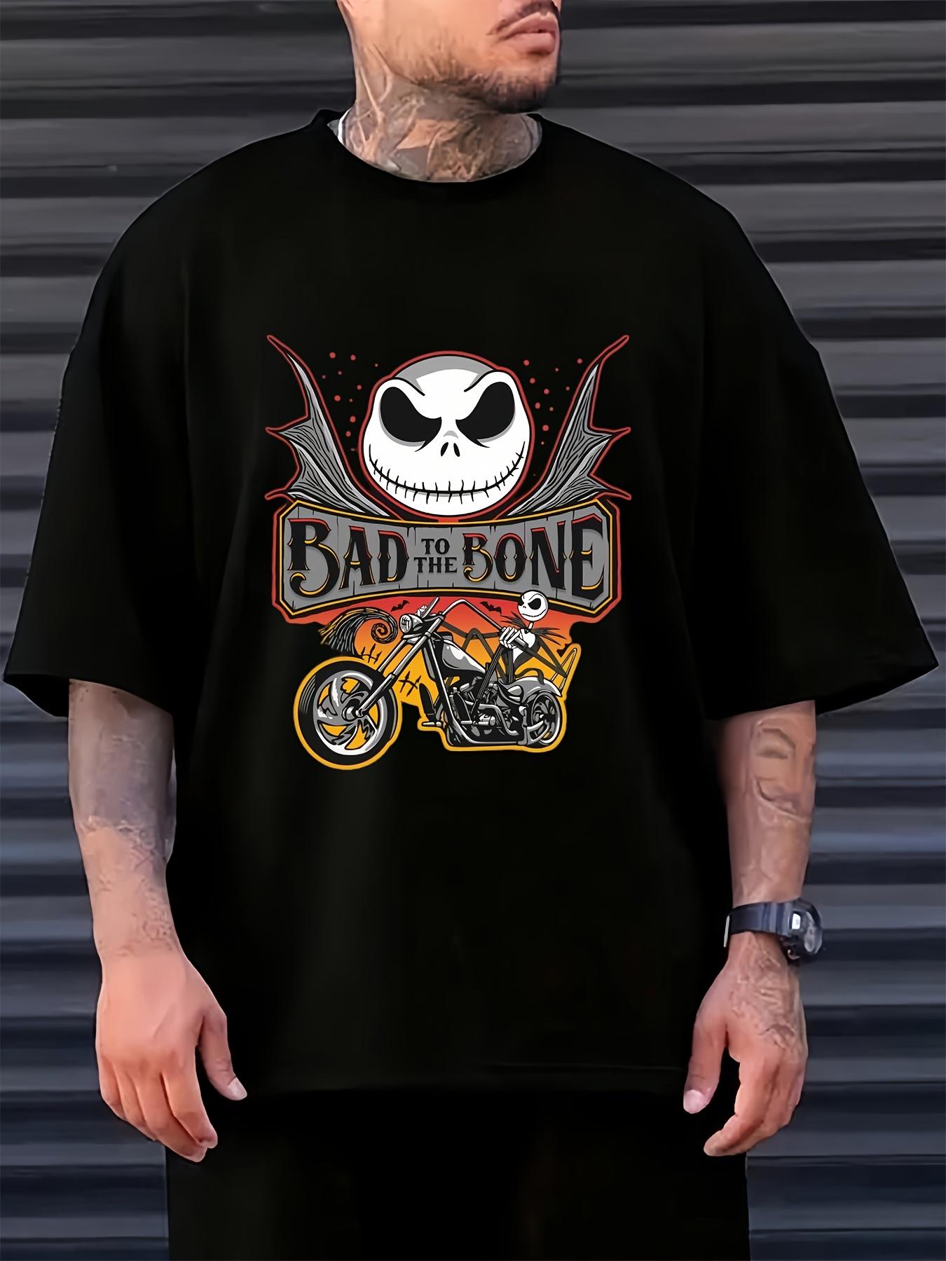 Disney The Nightmare Before Christmas Graphic T-shirt - Jack Skellington  Bad to Bone  Motorcycle Print XXXL