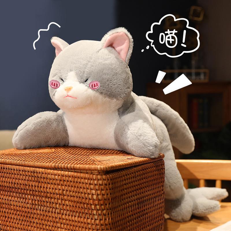 50/70/90cm Kawaii Alien Cat Plush Toys Lovely Lying Cat Pillow with Shark's Tail Stuffed Soft Cushion Birthday Gift