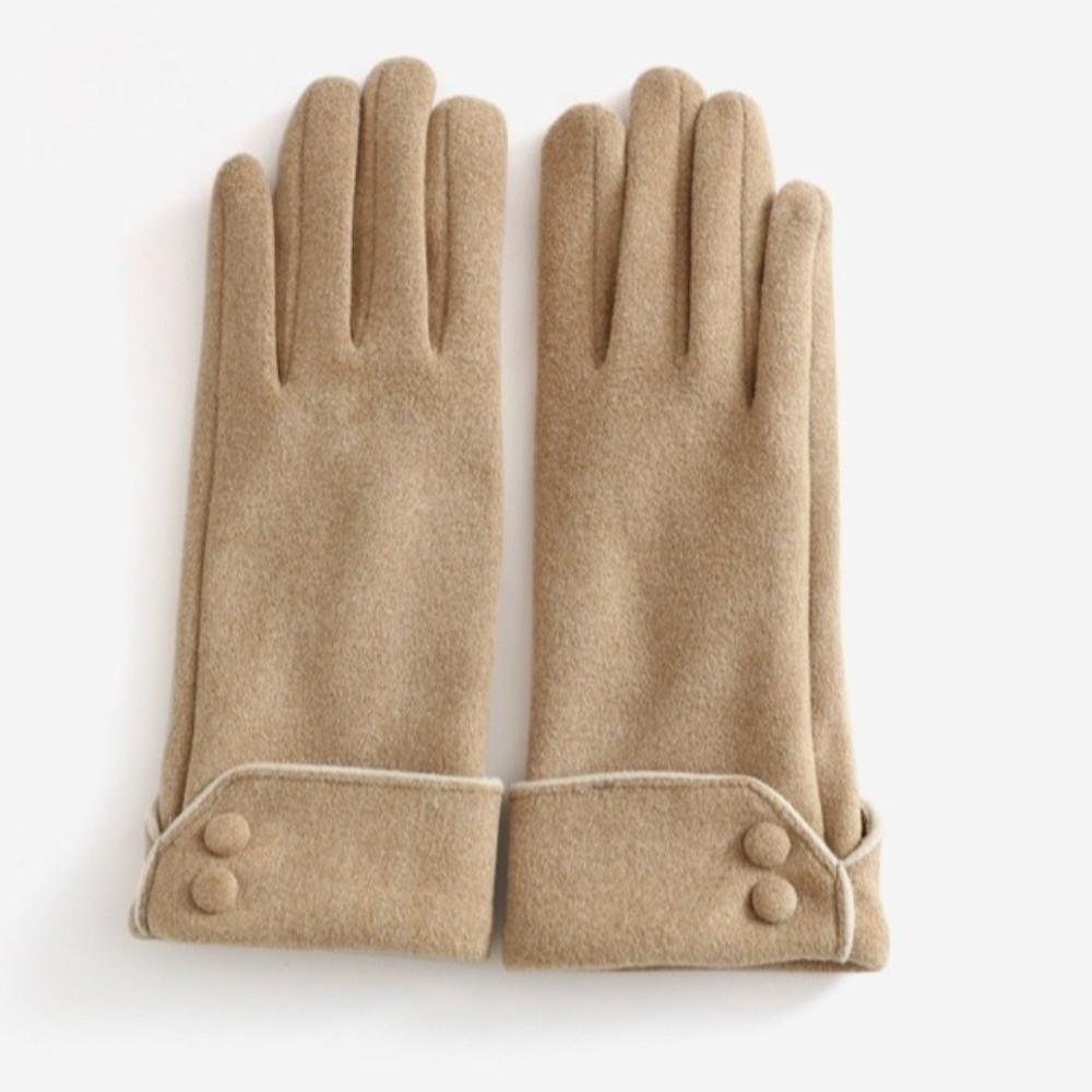 Fleece Winter Gloves Button Cycling Mittens Retro Women Gloves  Gift