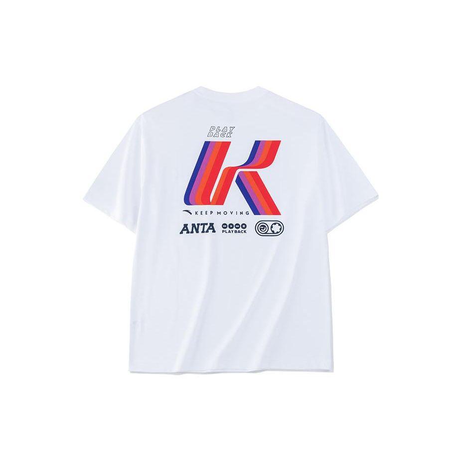 Anta Letter Print Crew Neck Short Sleeve T-Shirt Men Tops White 152328114-1