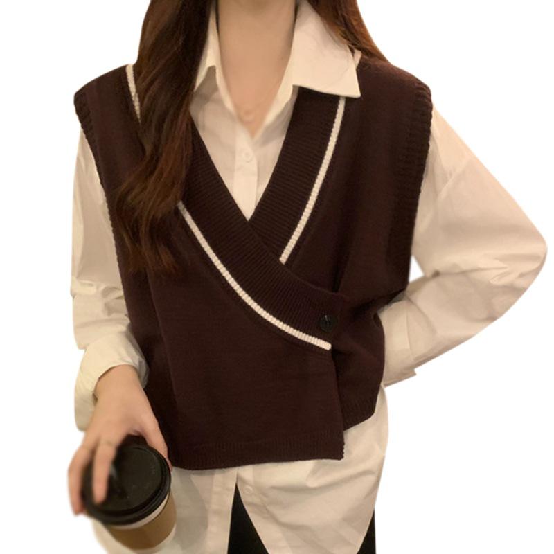 

Свитер-жилет для женщин, топ без рукавов, жилет с цветными блоками, свободный крой One Size