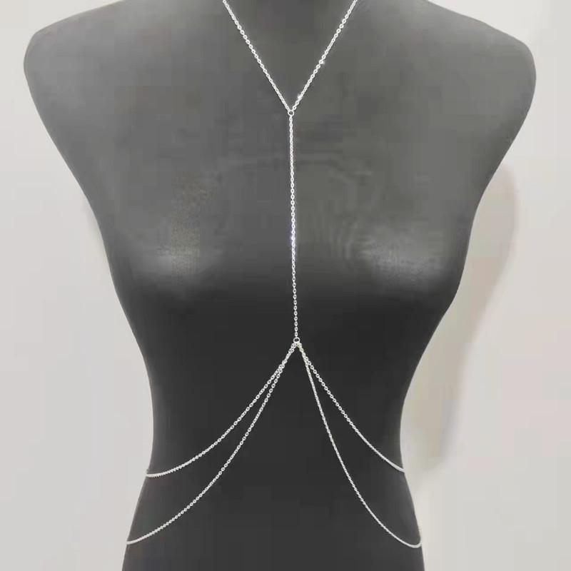 Simple temperament waist chain women's double-layer fashion alloy electroplated body chain integrated chain chest chain
