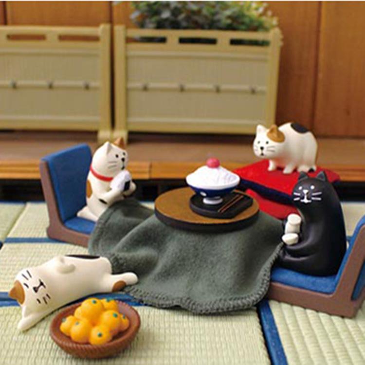 Tatami Zakka Three-Flower Cat & Pink Pig Hot Spring Cat Phone Stand Resin Ornaments