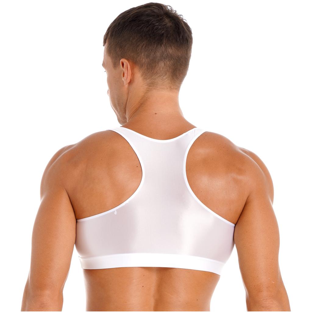 Canottiere da uomo lucide con scollo a U a tinta unita senza maniche crop top gilet per sport fitness yoga