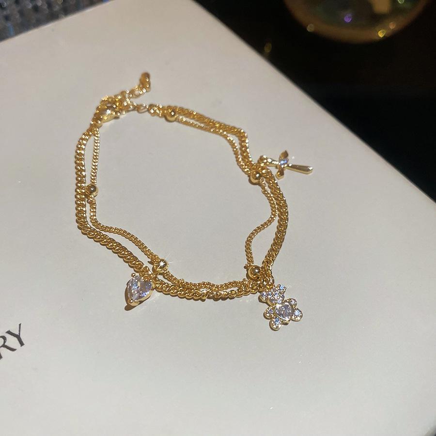 Korean Style Sparkly Multi-Layer Zirconia Bear Bracelet - Luxurious, Versatile Fashion Jewelry for Women