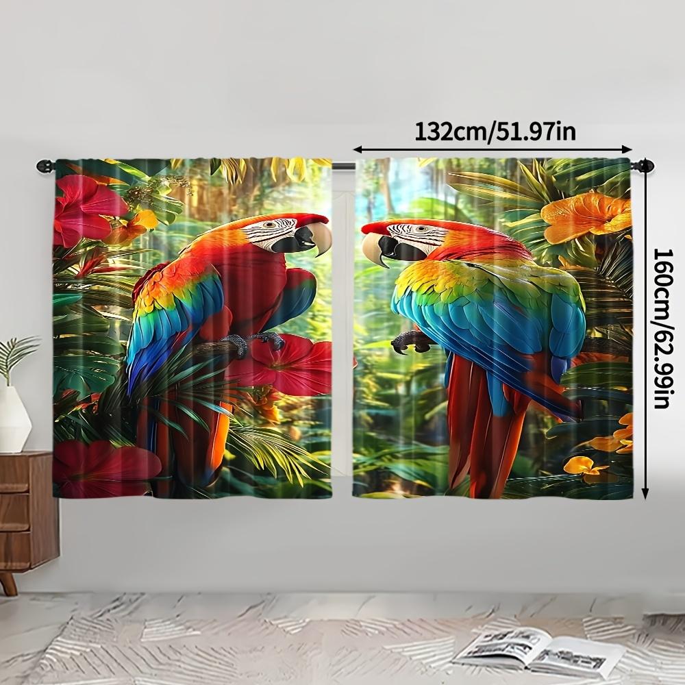 2 Panels Parrot Print Curtains Tropical Jungle Drapes Polyester Living Room Bedroom Home Decor