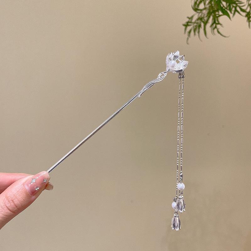 Alloy Hairpin Antique Female High-end Sense New Chinese Hairpin Versatile Fringed Hairpin Retro Back Head Disc Hair Headdress