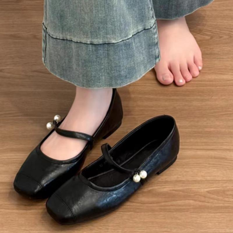 

Fashion Women s Fashion Flat Shoes Spring New Square Head Shallow Mouth Soft Sole Anti-slip Wear-resistant Single Shoes 39 чёрный