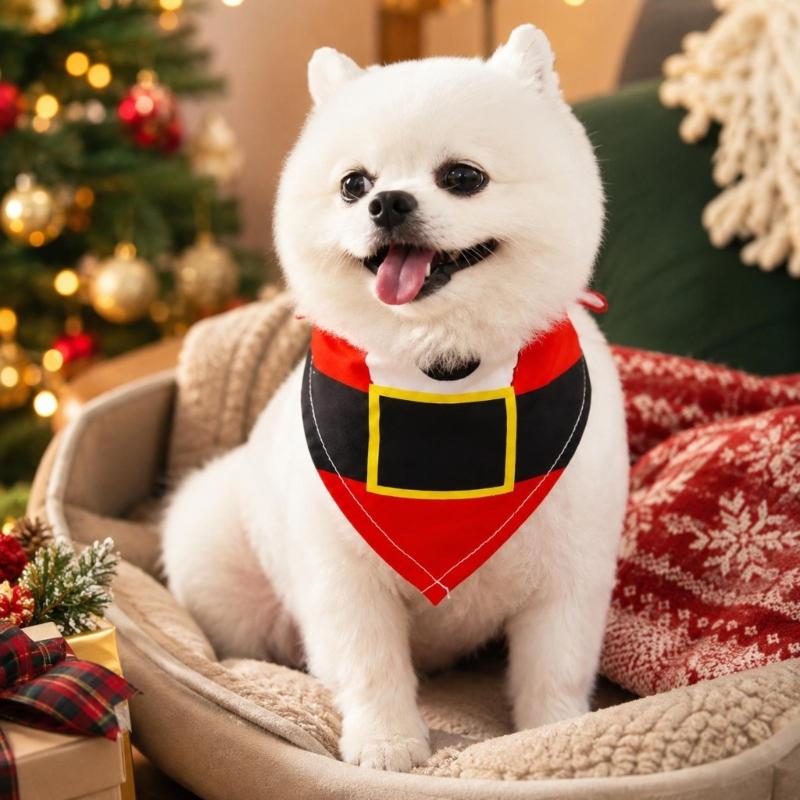 Holiday Pet Neckwear, Soft Christmas Neckerchief Cartoon Printed Dog Scarf Collar for Picture Days, Party Wear and Seasonal Style