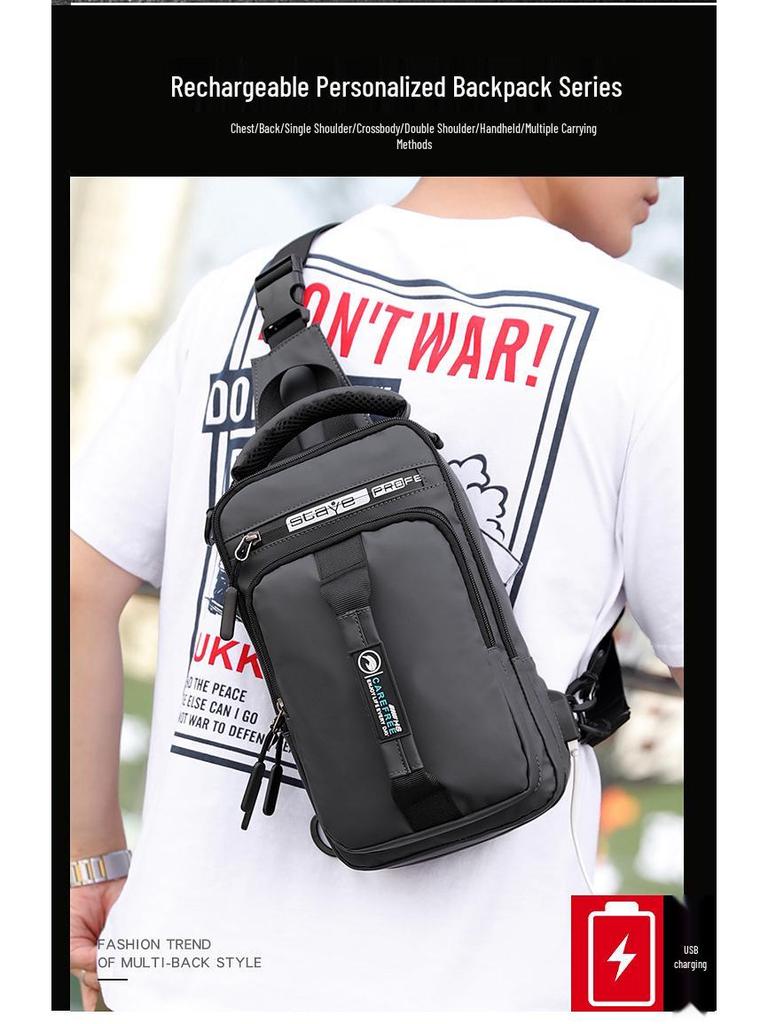 Men's USB Charging Multifunction Shoulder Chest Bag Backpack