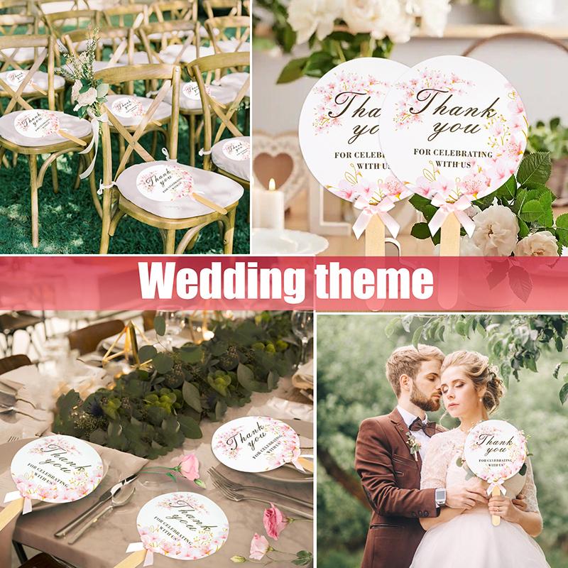 10 Pcs Wedding Hand Fans For Guests Bulk Decorative Handheld Wedding Favor Fans With Handle Thank You For Celebrating With Us