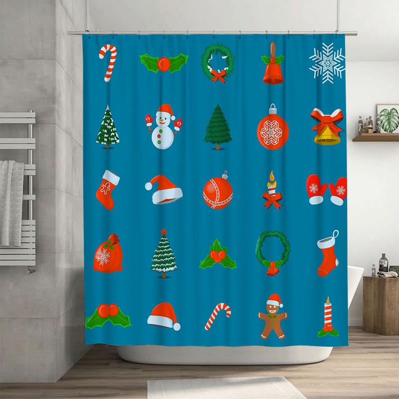

TU Festive Christmas Shower Curtain Waterproof Holiday Decor Farmhouse Bathroom Set Festive Trees Snowflakes Winter Holiday Home 90x180cm35x71in
