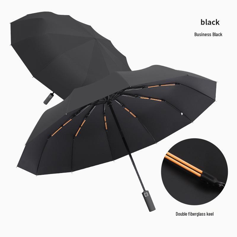 Popular 60-Rib Extra-Large Fully Automatic Black Dual-Use Umbrella for Students & Adults - Custom Logo Option Available