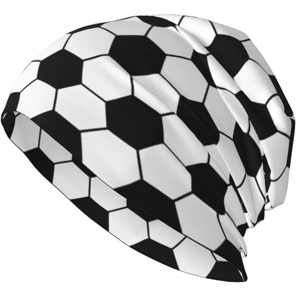 Soccer Football Black White Texture Beanie Hat Warm Skull Cap Adult Knitted Hat Baggy Slouchy Chemo Cap for Women Unisex