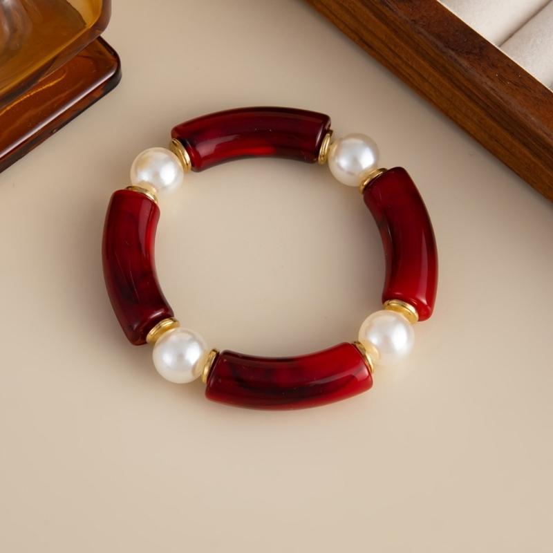 Women Elastic Resin Bead Bracelet Artistic Marbled Comfort Fit Fashion Statement Bracelet Suitable for Various Event
