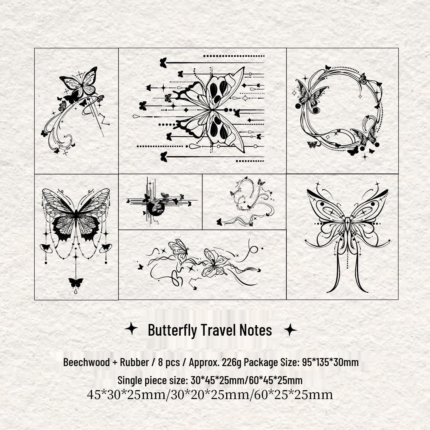 Yue Zhen Butterfly & Dream Retro Wooden Stamp Set for Journals