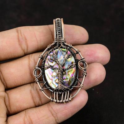 Tree Of Life Abalone Shell Pendant Copper Wire Wrapped Pendant Gemstone Copper Jewelry Handmade Pendant Gift For Him Abalone Shell Jewelry