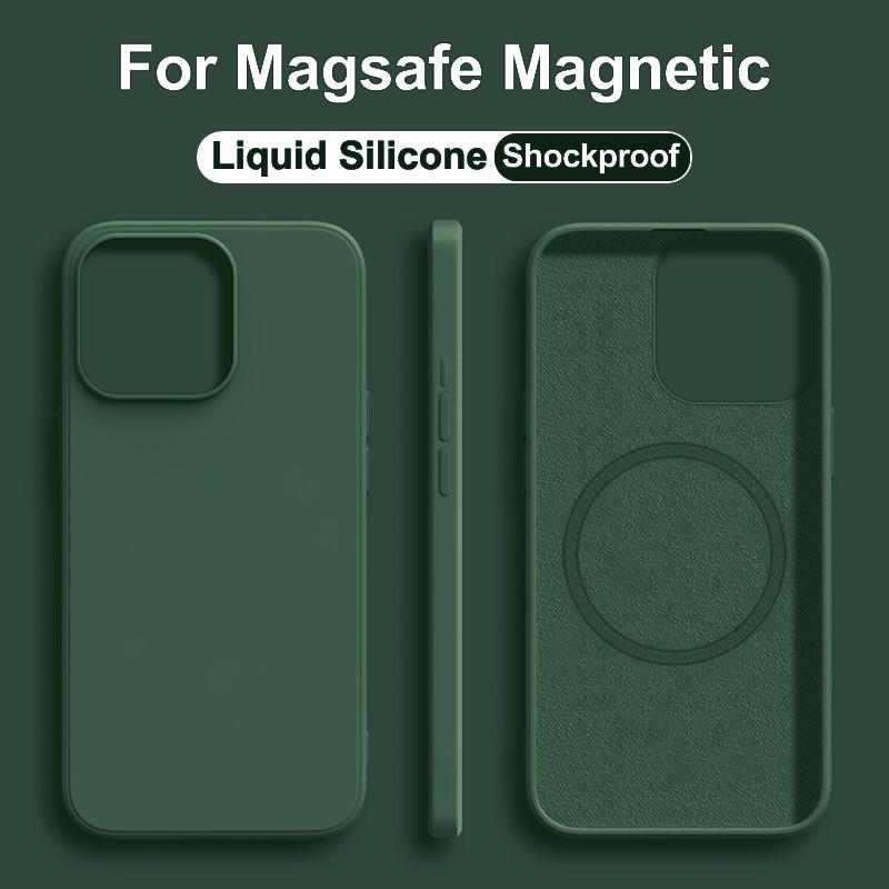 Magnetic Cases For iPhone 15 14 13 12 11 Pro Max Plus For Magsafe Case Wireless Charge Liquid Silicone Shockproof Cover