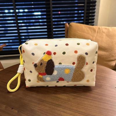 Welpenmuster Leinwandtasche Auffällig Tragbar Kosmetiktasche für Aufbewahrung Reise-Kosmetik-Organizer Niedliche Dackel-Kosmetiktasche