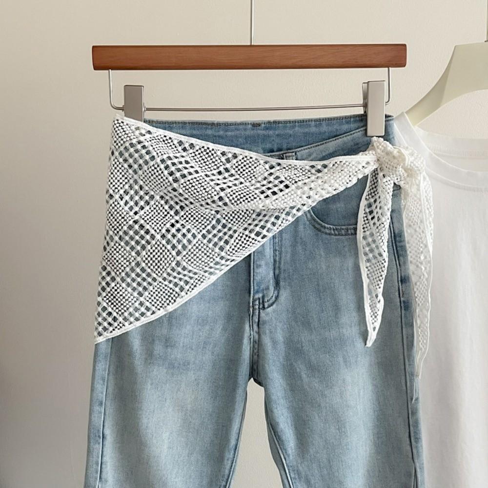 Trendy Lace Trim Fart Curtain Slim Fit Hollowed-out Hip Curtain Y2K Apron Wrap Skirt Summer One Size