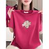 This Year's Trendy Plus-Size Red Printed Women's T-Shirt - Loose, Fashionable & Versatile for Middle-Aged & Elderly Women