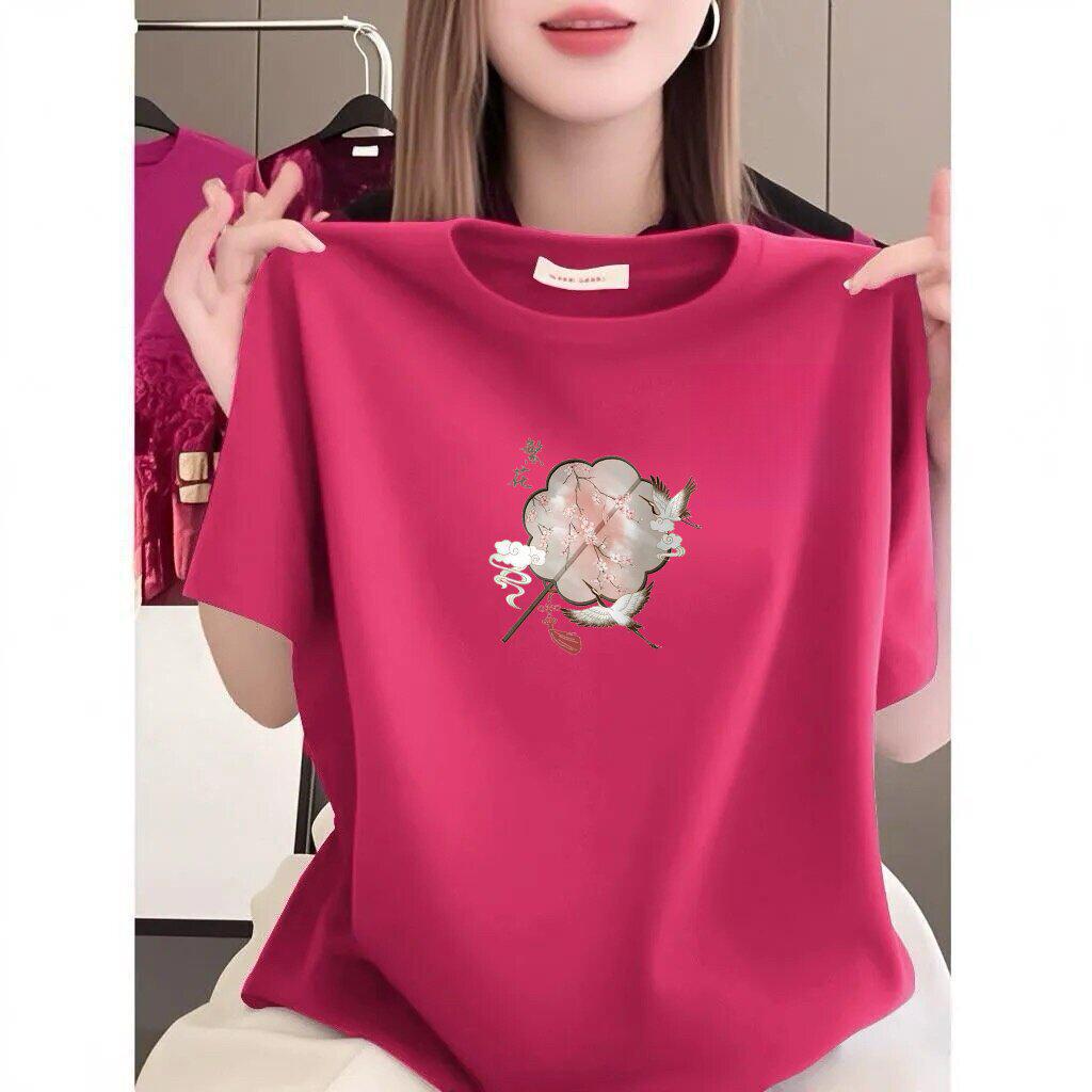 This Year's Trendy Plus-Size Red Printed Women's T-Shirt - Loose, Fashionable & Versatile for Middle-Aged & Elderly Women