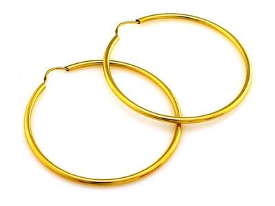 Women's Earrings Made of 585 14k Gold, Shiny Hoops, 42mm, 1.55g, for Mom
