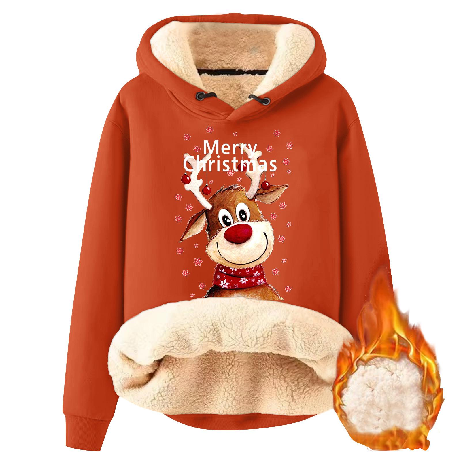 

Жіночий модний плюшевий і потовщений теплий вільний светр з принтом і капюшоном XXL шафрановий