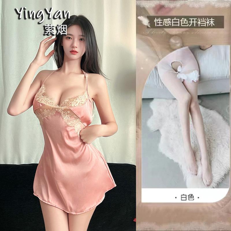 Sex underwear sexy thin ice silk suspender nightdress temptation hollow temptation beautiful back dress uniform