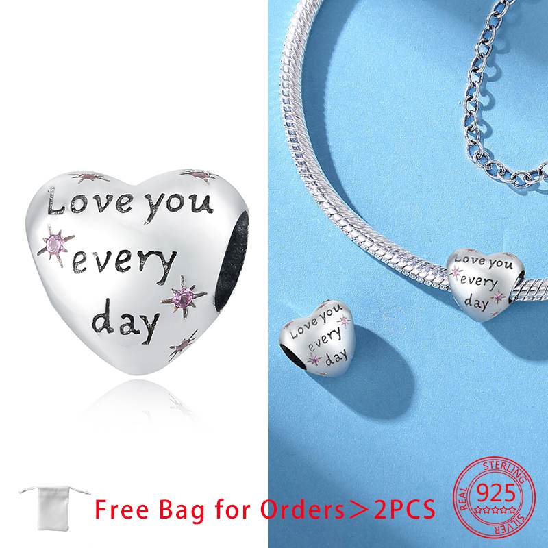 Authentic Charm Bead Charms Copper Love You Heart Pendant Bead Charms Compatible With Bracelets Bead Charms for Women Do It Yourself Jewellery Making