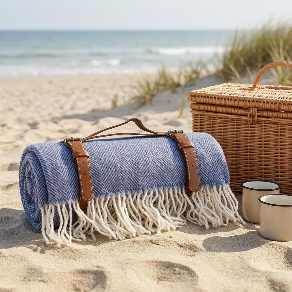 Picnic Mat with Leather Carry Straps Water-Resistant for Camping, Beach Outings