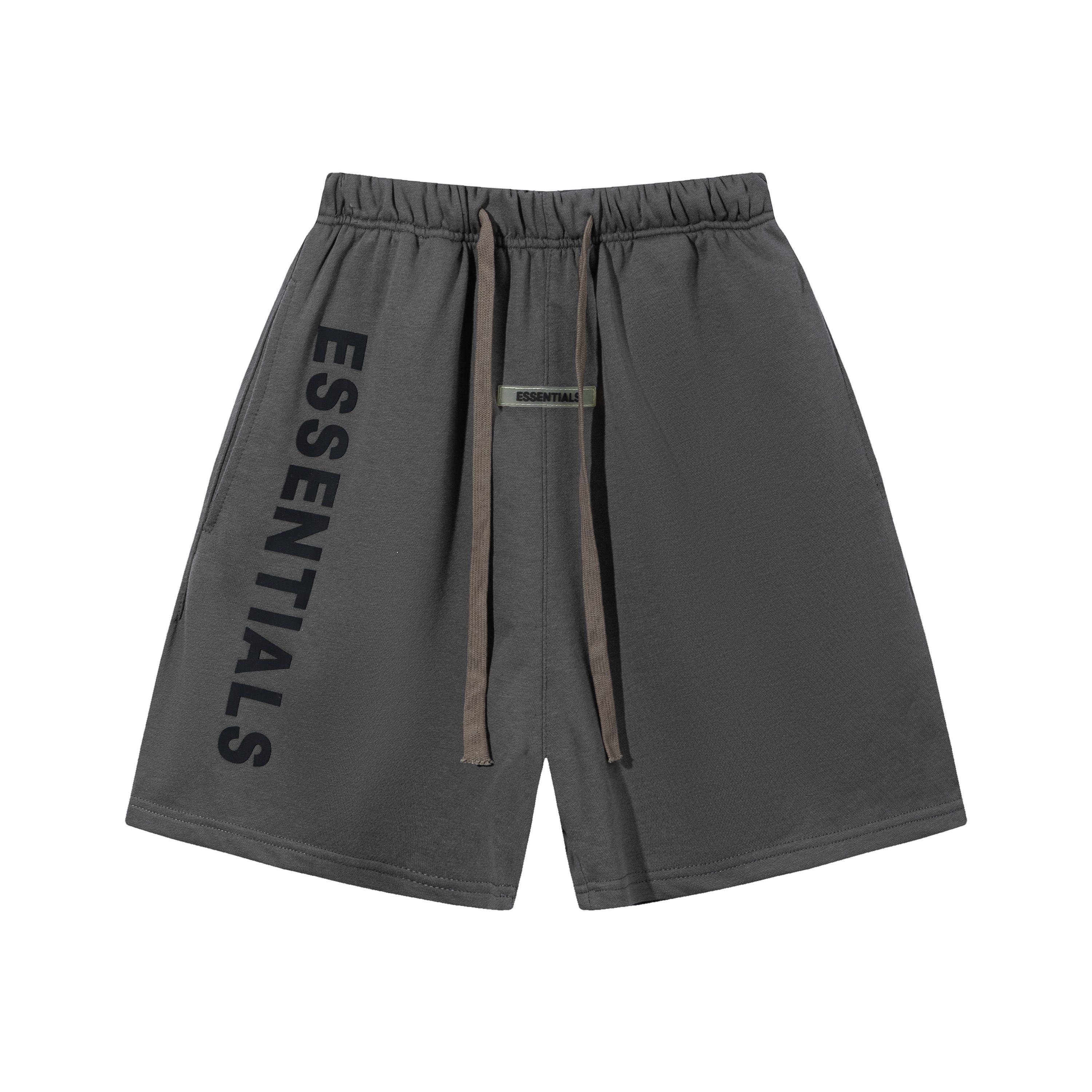 Fear Of God Essentials Vertikaler Letter Print Schweißshorts Unisex Locker Baumwolle Kordelzug Lässige Sportshorts 5 Farben L black