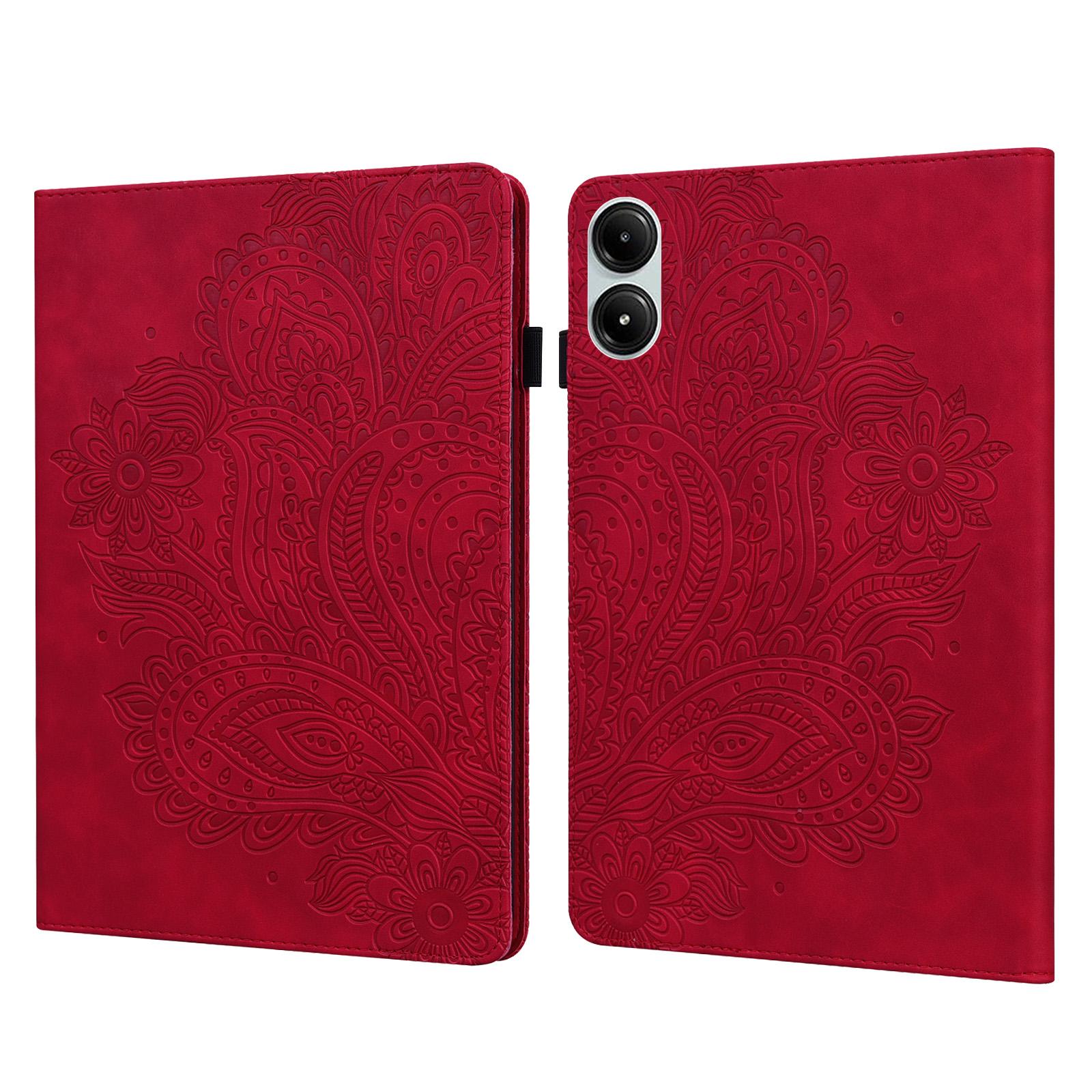 

Чохол для планшета для Xiaomi Redmi Pad Pro 5G/Pad Pro/Poco Pad 4G з візерунком квітки павича, тримачем для карток, шкіряна обкладинка Red