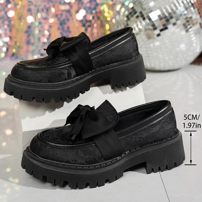 Fashion Women's Loafers Fashion Bowknot Platform Womens Shoes 2025 New Flower Embroidery Flats Woman Plus Size Thick Bottom Casual Shoes