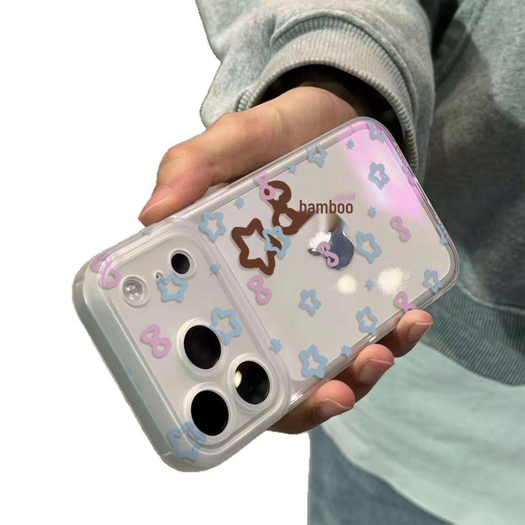 Transparente Rosa-Blaue Stern-Handyhülle: Kompatibel mit Apple 14/15/16/17, Koreanischer Stil, Schlankes Design