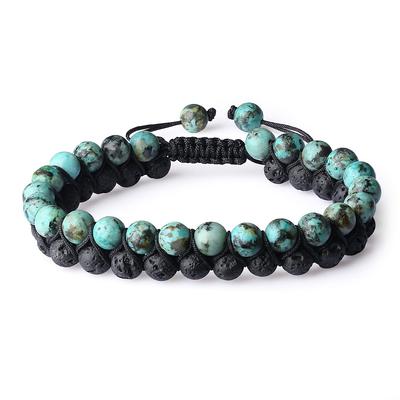 Dezember Lava Glück Doppel Perlen Verstellbare Länge [KOAI] Türkis, Geburtsstein, Stein, Anhänger, Armband,