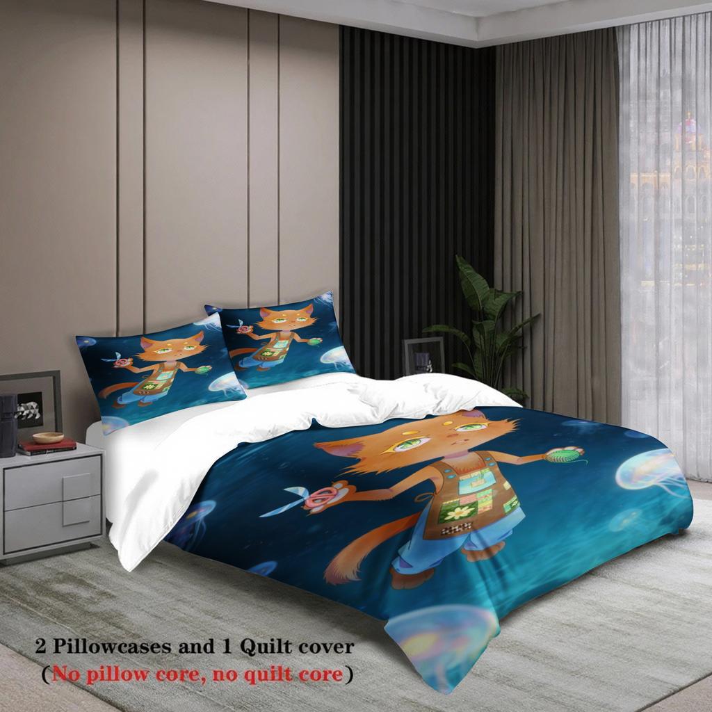 Blue Bedding Set Softville Cozy Town Cute Fern The Quilt Fox With Duvet Cover  Pillowcase For Children'S Bedroom Decor